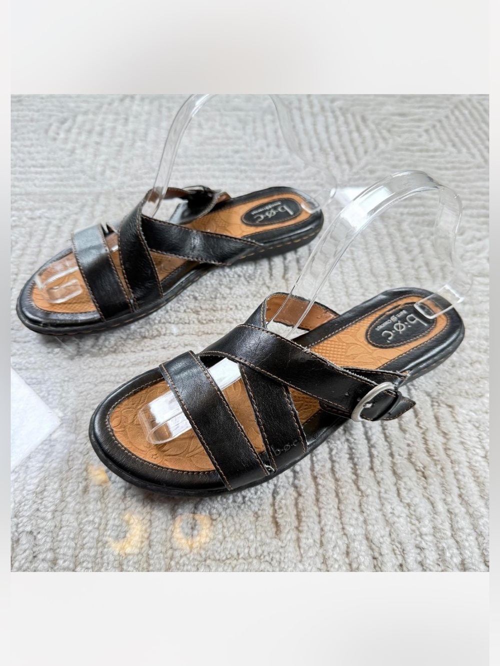 b. o. c Born Concept Tacory Black Flat Sandal Leather Size 6 - Picture 3 of 11
